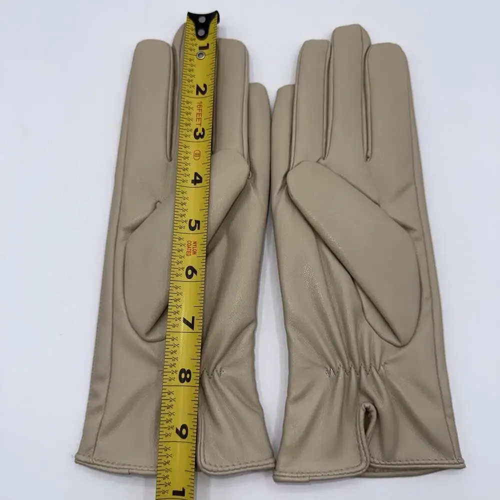 Vegan Leather Gloves Women’s Sz Medium Milky White Beige Fur Lined NIP